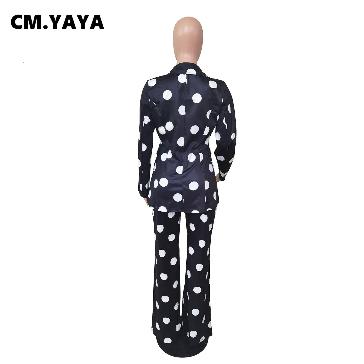CMYAYA Spring Winter Polka Dot Women Two 2Piece Set Outfit Single Breasted Blazer and Straight Pants Suit Office Lady Tracksuit 240327