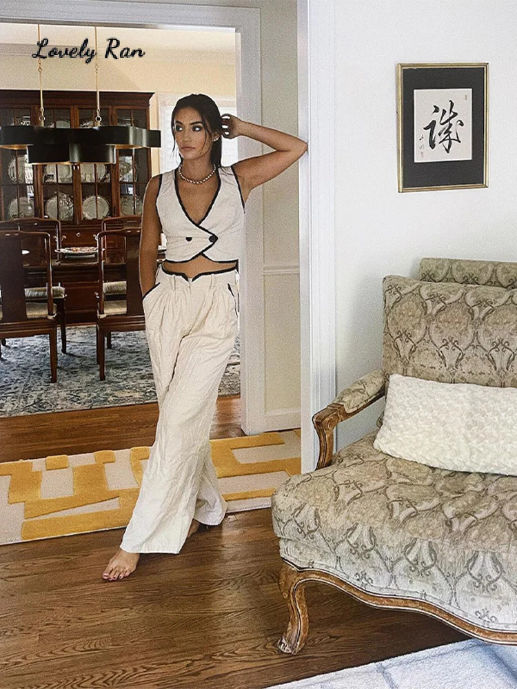 Fashion Pants Women Vest Suit Sexy Two Buttons Tank Top Casual Pencil Zippers Pocket Trousers Spring Summer Lady Set 240319