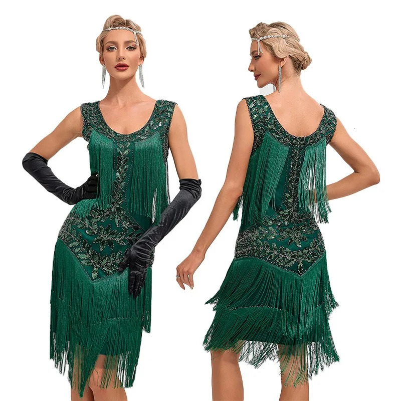 1920 Retro Gatsby Ball Dress Dance Round Neck Beaded Tassel Vest 240327