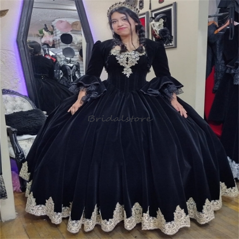 Historical Victorian Black Prom Dresses With Jackets 18th Century Europe Marie Antoinette Costume Medieval Rococo Vampire Evening Gowns Gothic Robe De