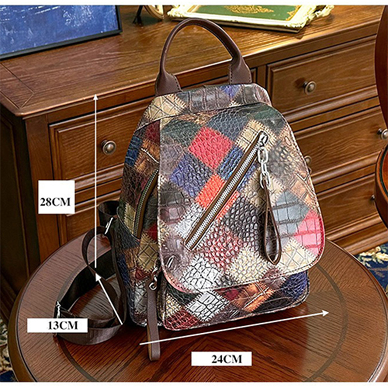 soft leather texture backpack women's bag patchwork contrasting color travel bag