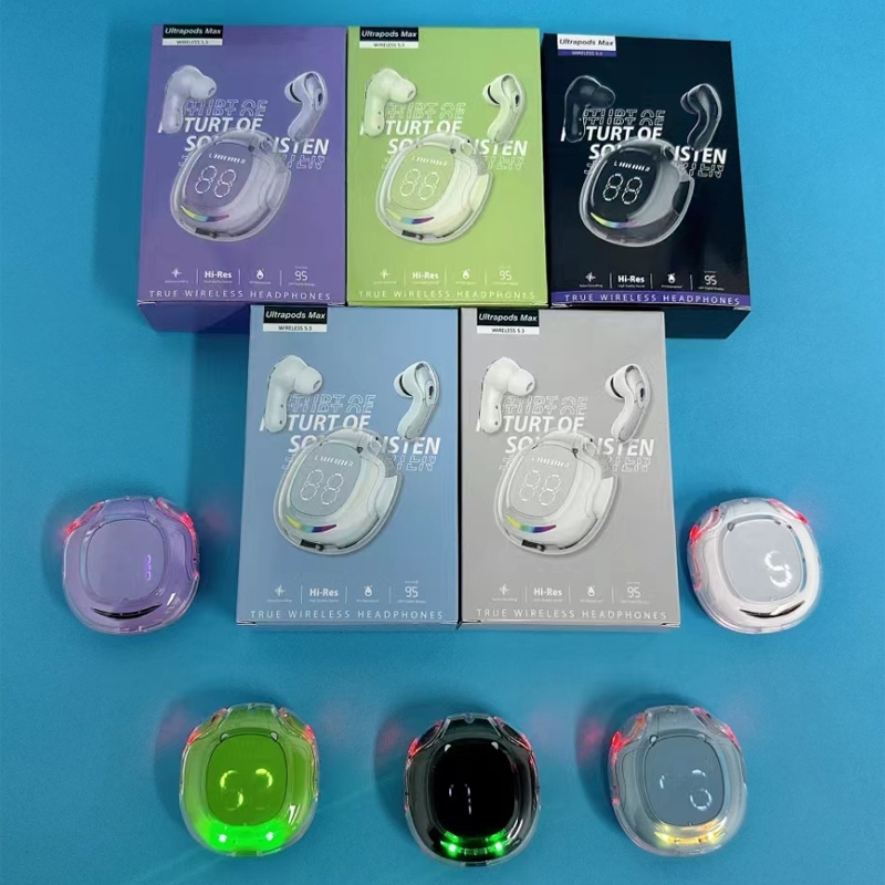 Colorful Ultrapods Max Air2 Transparent TWS Earbuds Bluetooth 5.3 Wireless Earphones Clear Sound LED Digital Display Gaming Sports Headset Headphones