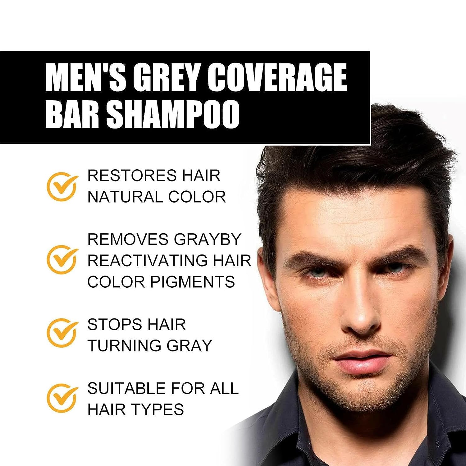 US stock Grey Hair Removal Soap Bar for Men, Gray Hair Soap Gray Natural Hair Reverse Bar - Black And Shiny Hair Repairing Deep Cleaning- Vegan, pH Ba