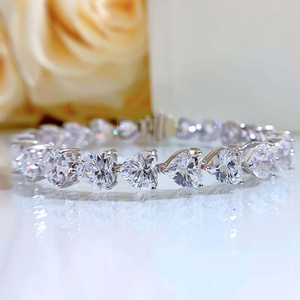 Bracelet Jewelry S925 Sterling Silver Bracelet Full Diamond Heart Bracelet Fashion Ins Style