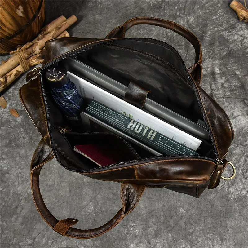 Large Genuine Leather Handbag for Men Business Laptop Bag Male Travel Briefcase Fashion Real Cowhide Computer Shoulder Bag 240320