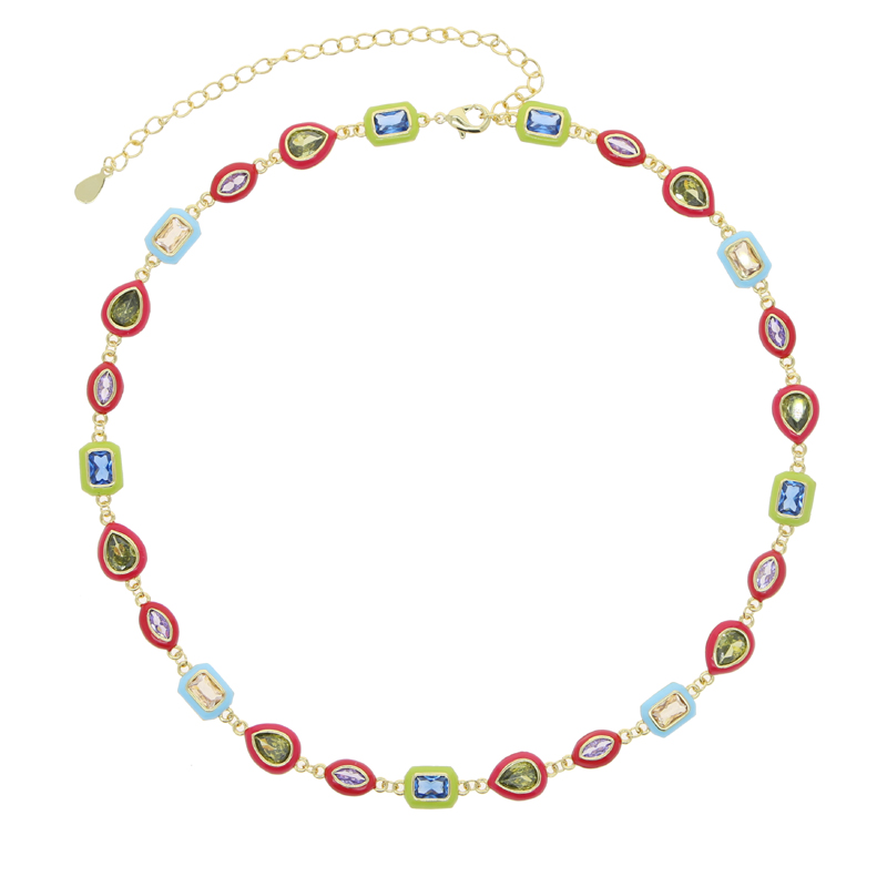 New Fashion Women Girl Jewelry Neon Colorful Enamel Geometric CZ Beaded Shaped Choker Necklace