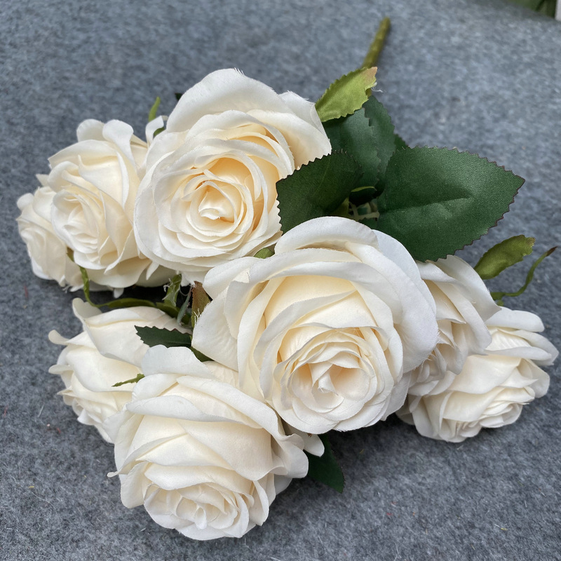 9 Heads Rose Bouquet Artificial Flower Wedding Rose Decor Scene Display Floral Gift Pink White Camellia