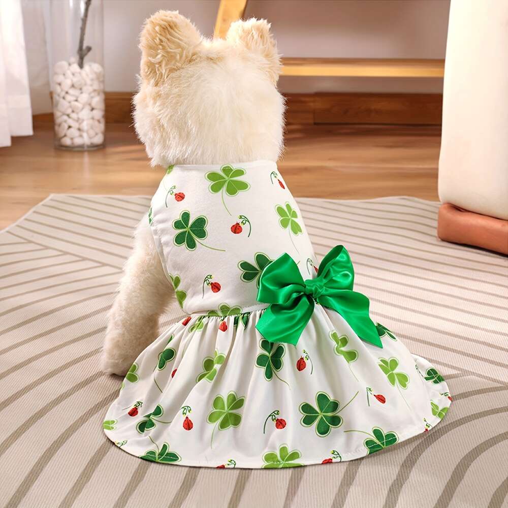 Pet Up Dog Dress Lucky Print Shamrock shirt Vest Puppy Gift Party Cat Princess dress