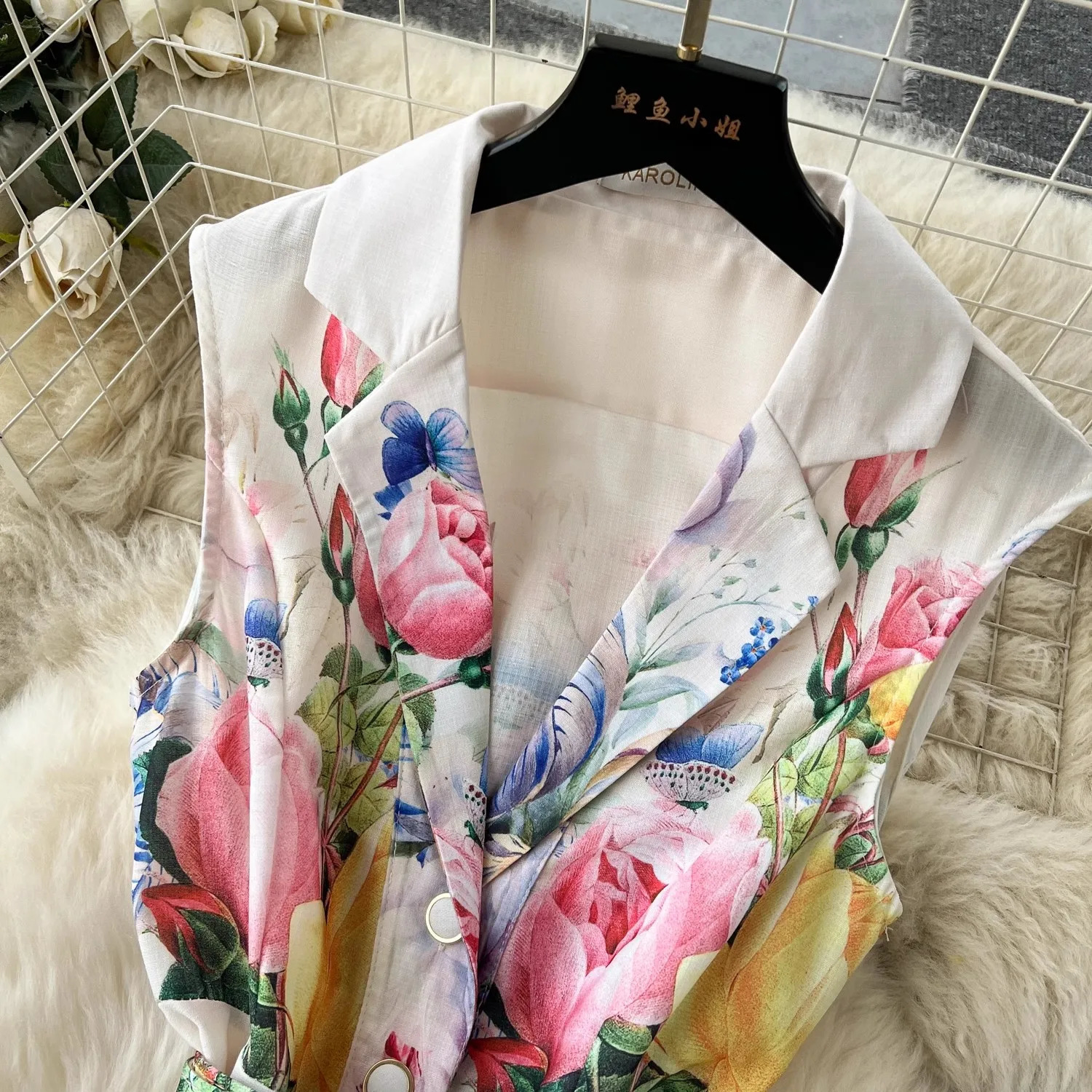 Summer Holiday Beach Dress Womens Notched Collar Sleeveless Single Breasted Floral Print Belt Long Boho Party Vestido 6389 240327