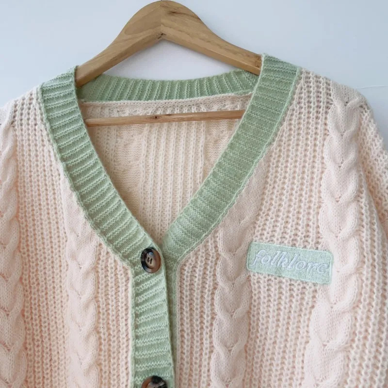 Flower Embroidered Cardigan for Woman 2024 Autumn Winter Knitted Sweater Female Vneck Floral Lantern Sleeve Cardigans Coats 240311