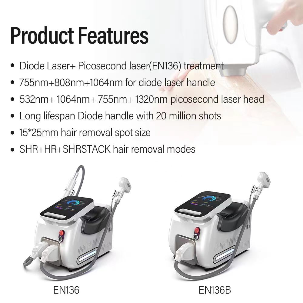 Portable 2 in 1Triple Wavelengths 755nm 808nm 1064nm diode laser hair removal machine picolaser machine