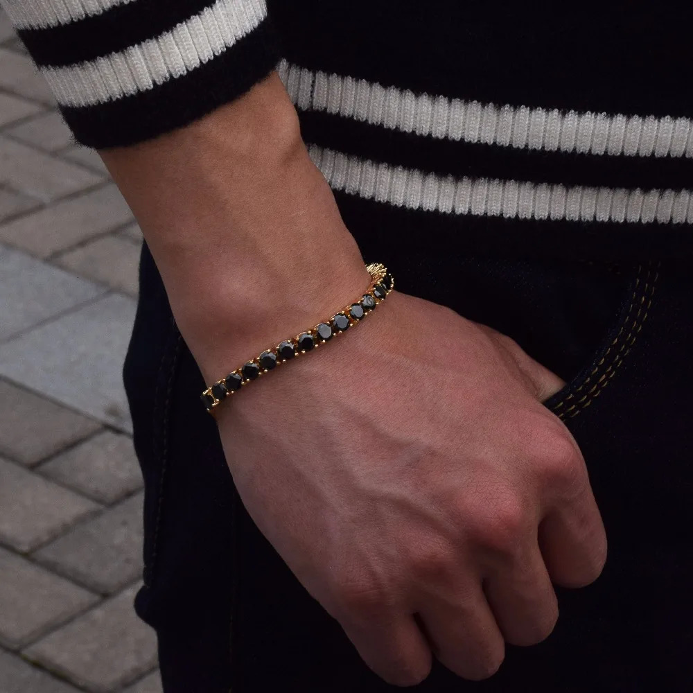 Bubble Letter Iced Zircon Tennis Chain Bracelet Mens Hip hop Jewelry Copper Material Gold Color Box Clasp CZ Bracelet Link 240323