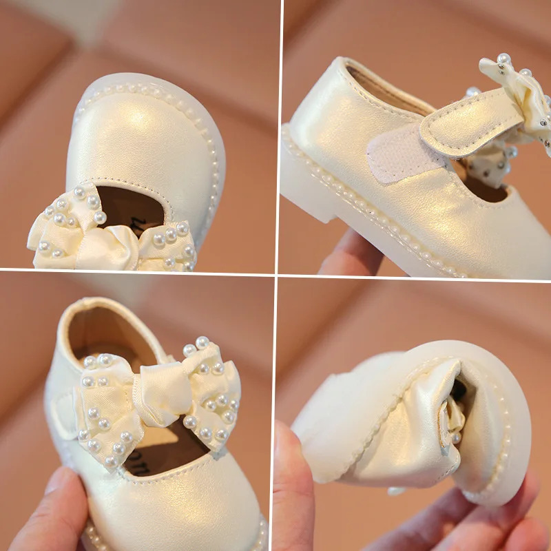 Baby Girls Big Bow Shoes Low Heel Flower Wedding Party Dress Princess For Kids Toddler 240313