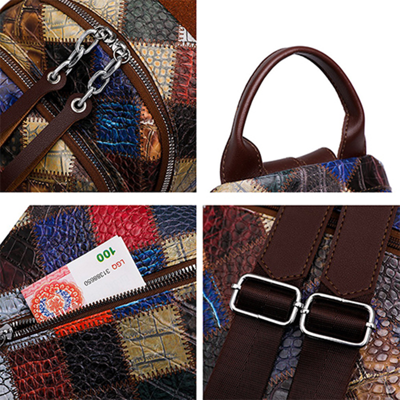 soft leather texture backpack women's bag patchwork contrasting color travel bag