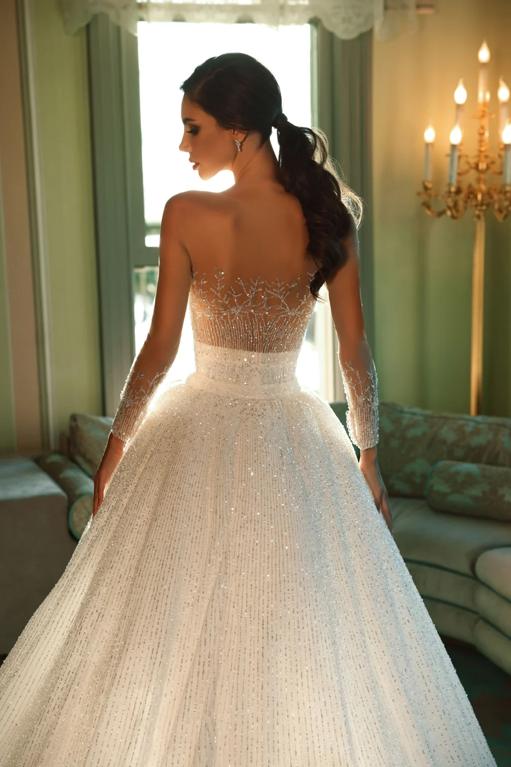 2024 Luxurious sparkly Lace Sheer Neck 2 In 1 Mermaid Wedding Dresses Removable Train Beading Lace Illusion Sleeves Trumpet Bridal Gowns