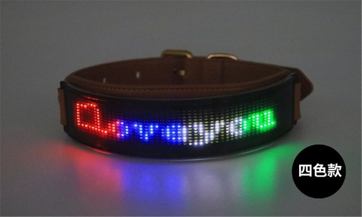 Dog Collars LED Display Screen Glowing Subtitles Imitation Leather Rechargeable Pet Collar