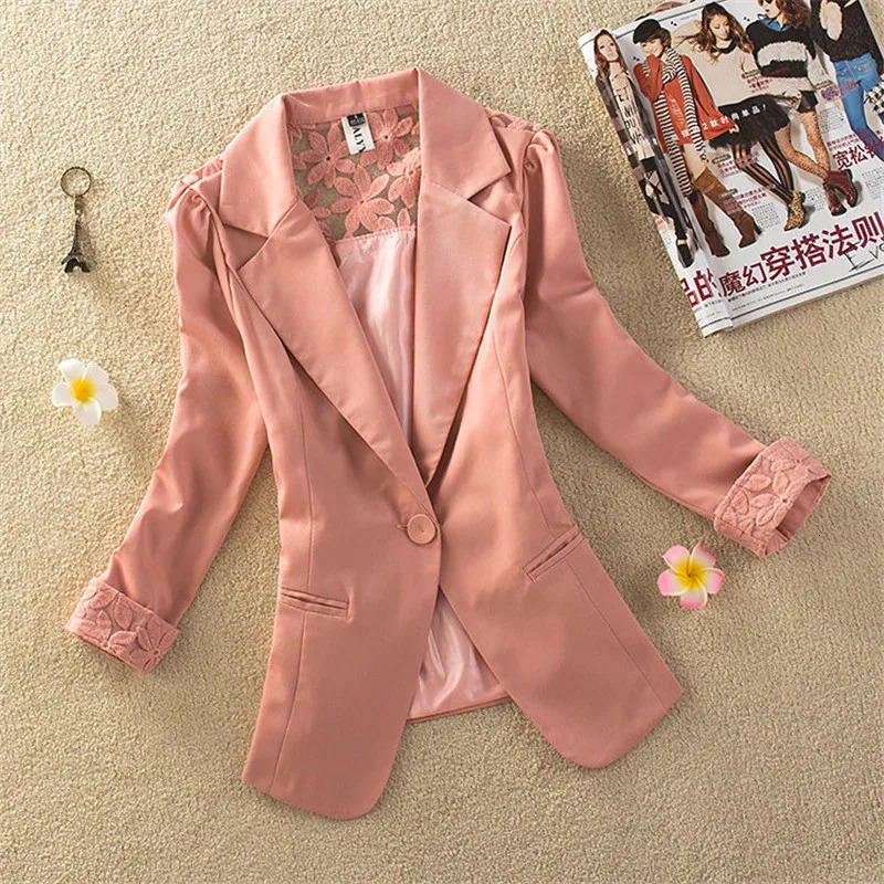 Womens Blazers Notched Collar Business Suits Female Work Office Ladies Lece Hook Flower Casual Blazer Outerwear 240318