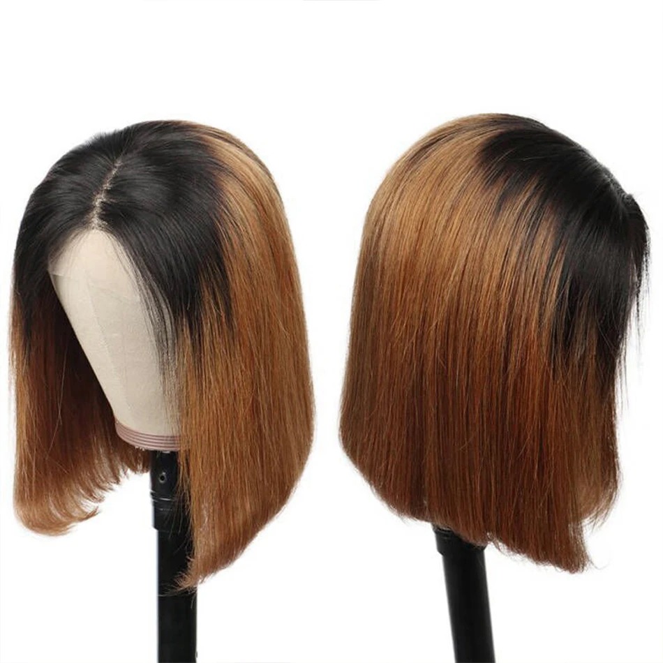 1B/30 Color 13X4 Lace Frontal Wig Brown Human Hair 1B/99J Bury Ombre Straight Short Bob Wigs
