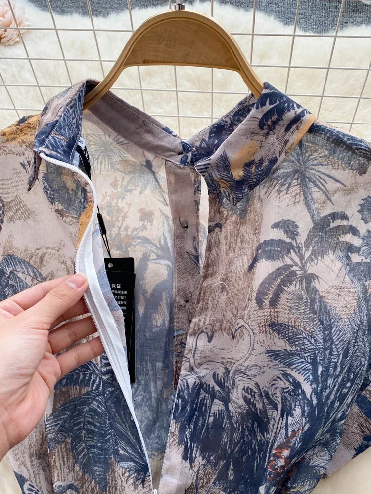Women Vintage Party Dress Summer French Elegant Print Ladies High Waist Retro Single Breasted Belt Casual Long 240327