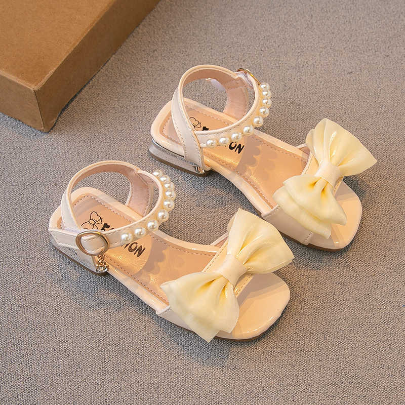 Sandals New Princess Shoes Children's Small Summer Little Girl Bow Beach Shoes Fashion Sandal Heels Sandals Kids Shoes 240327