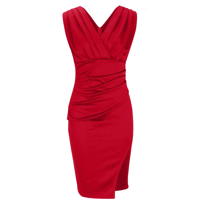 High Waist Pleated V Neck Slim Fit Dresses Female Elegant Evening Gowns Women Summer Daily Split Hem Sleeveless Dressy 240327