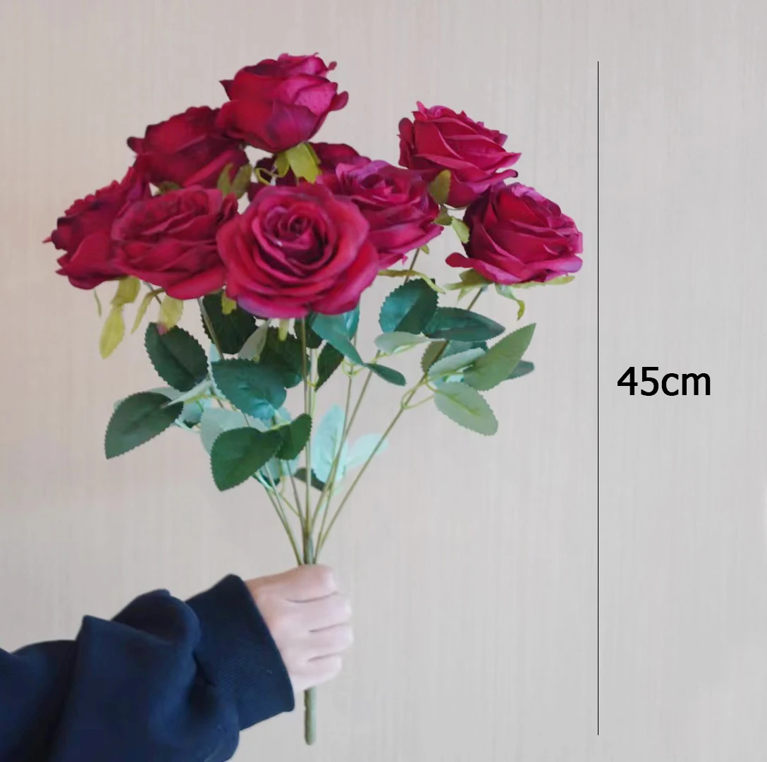 9 Heads Rose Bouquet Artificial Flower Wedding Rose Decor Scene Display Floral Gift Pink White Camellia