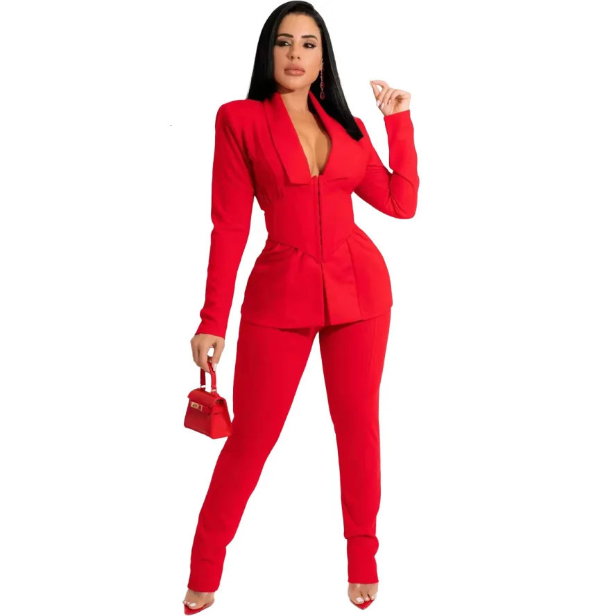 Black Elegant Office Suites for Women Professional Fashion Lapel Longsleeved Blazer Set Female Patchwork Woman Pants Suit Red 240327