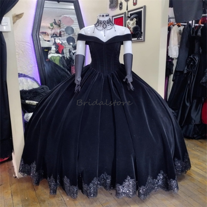 Victorian Black Prom Dresses Off Shoulders 18th Century Costume Medieval Rococo Evening Dress Vampire Gothic Formal Halloween Appliques vestido de nov