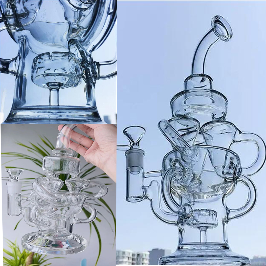 Big Glass Bong Klein Recycler Dab Rigs hookahs Shisha Oil Rigs Thick Glass Smoke Pipe With 14mm Joint