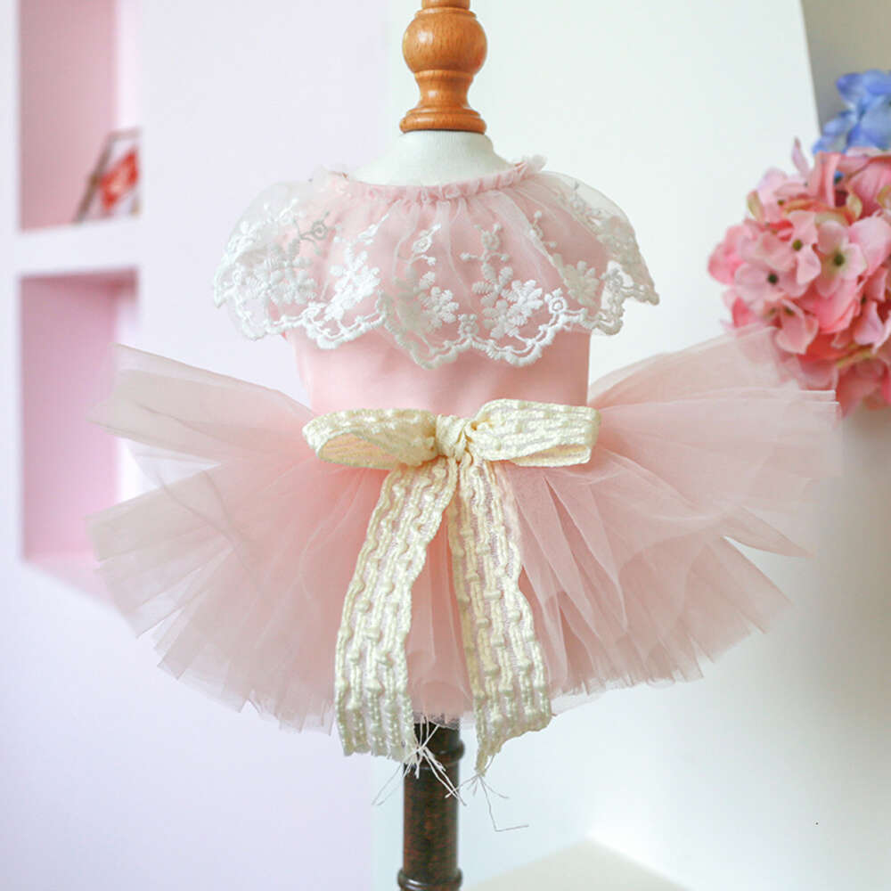 Dog Cat Dress Pet dog New Spring/Summer Cute style Sweet Princess Fairy lace pink puffy gauze dress