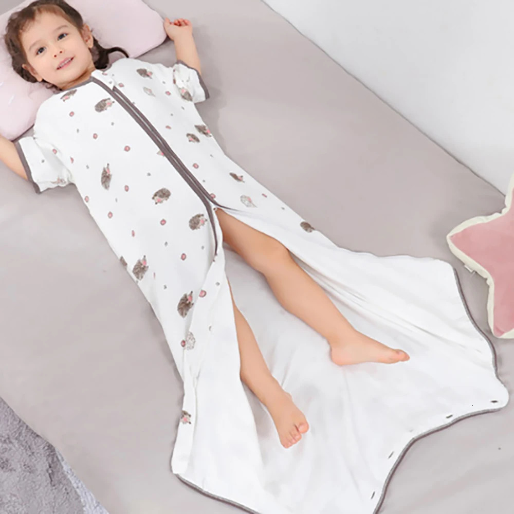 Sleeping Bag For Children 15Years Removable Sleeves AntiKick Quilt 1Tog Boys Girls Grown Gauze lope Sleepsack 240313