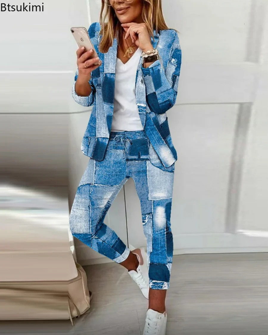 Womens Suit Sets 2piece Jacket Pants Spring Autumn Slim Fit Formal Office Women Long Sleeve Blazer Clothing 240327