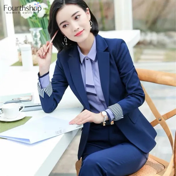 Office Work Pant Suits for Women Business Lady Professional Uniforms 2 Piece Formal Pants Blazer Set Clothes Fashion 4XL 240327
