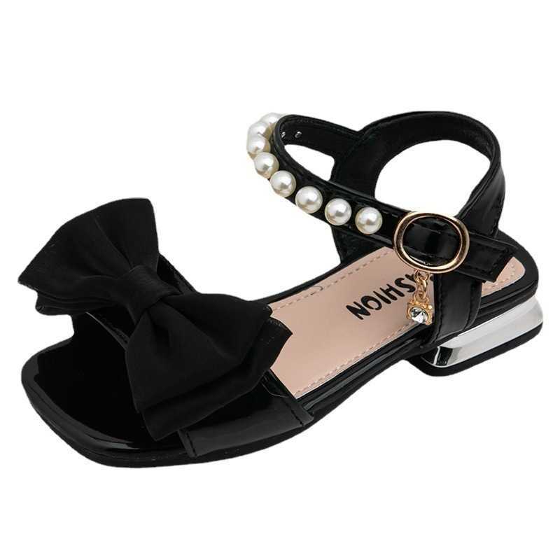Sandals New Princess Shoes Children's Small Summer Little Girl Bow Beach Shoes Fashion Sandal Heels Sandals Kids Shoes 240327