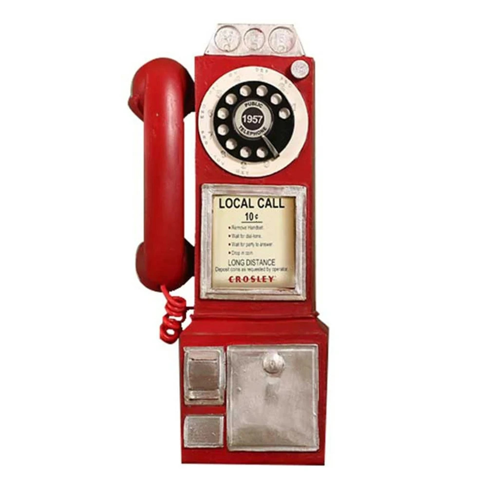 Home Decor Vintage Telephone Model Wall Hanging Crafts Ornaments Retro Dial Pay Phone Furniture Bar Decoration Accessory 240314