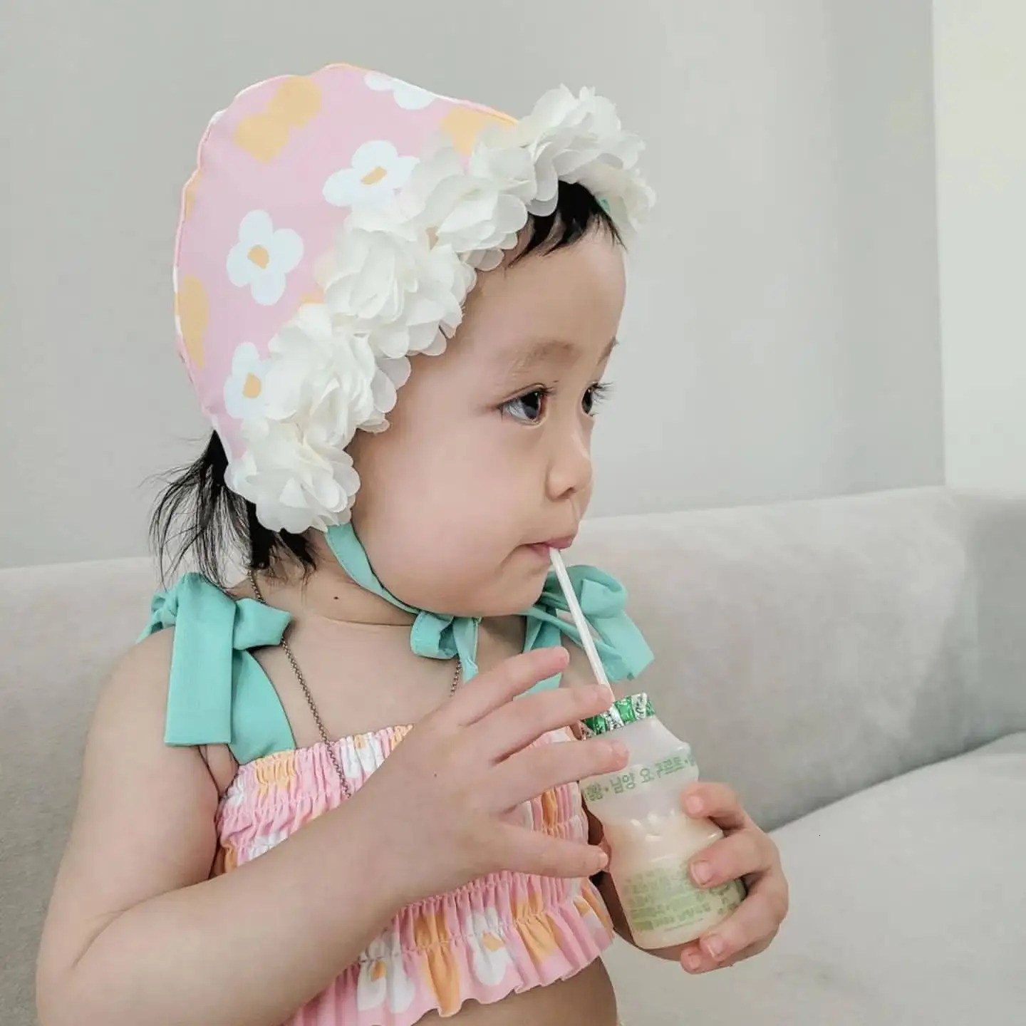 6864 Baby Swimming Clothes Summer Girls Swimsuit Floral Clothes Sleeveless Toddler Girl Swimwear 240326