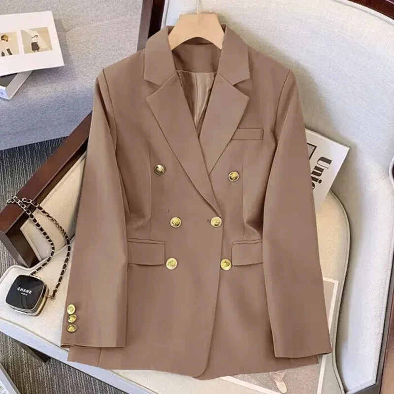 Autumn Women Solid Formal Blazer Coat Female Long Sleeve Double Breasted Jacket Office Ladies Work Wear Outerwear 240318