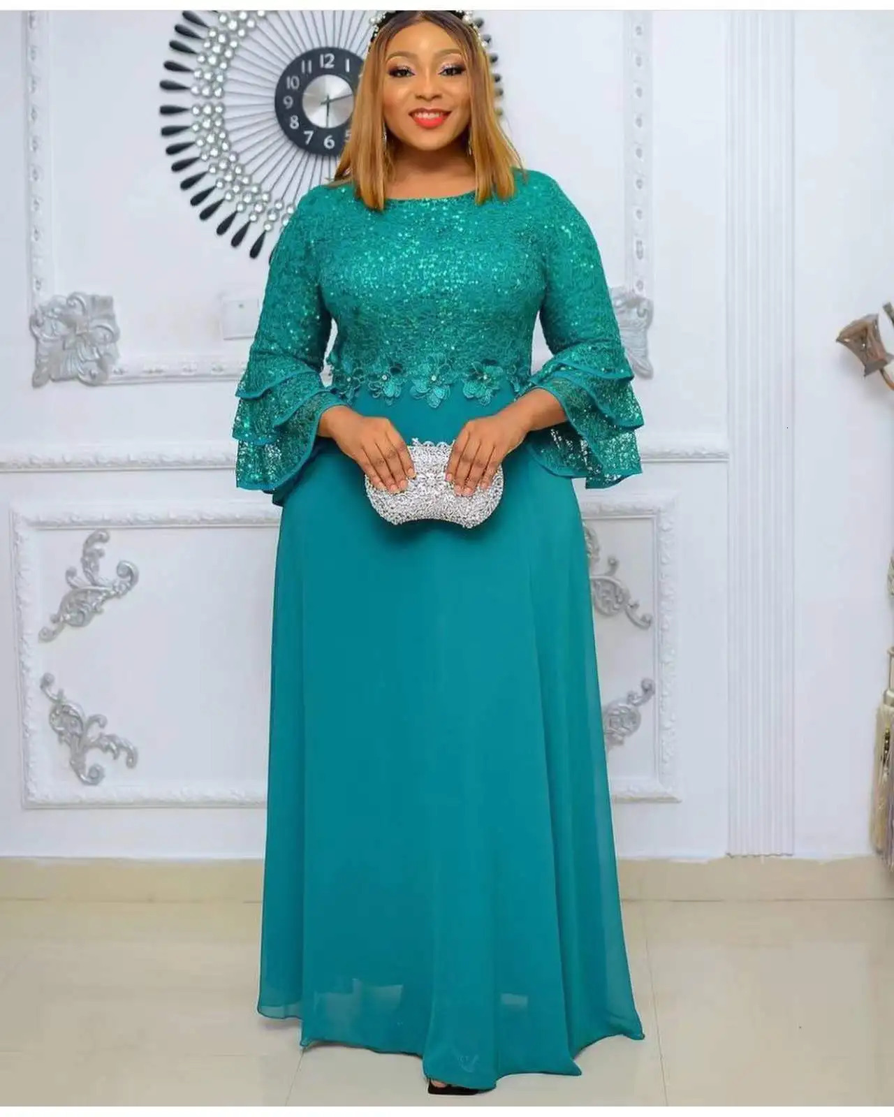 Plus Size African Party Dresses for Women Fashion Dashiki Ankara Lace Wedding Gowns Elegant Turkey Muslim Maxi Dress 240318