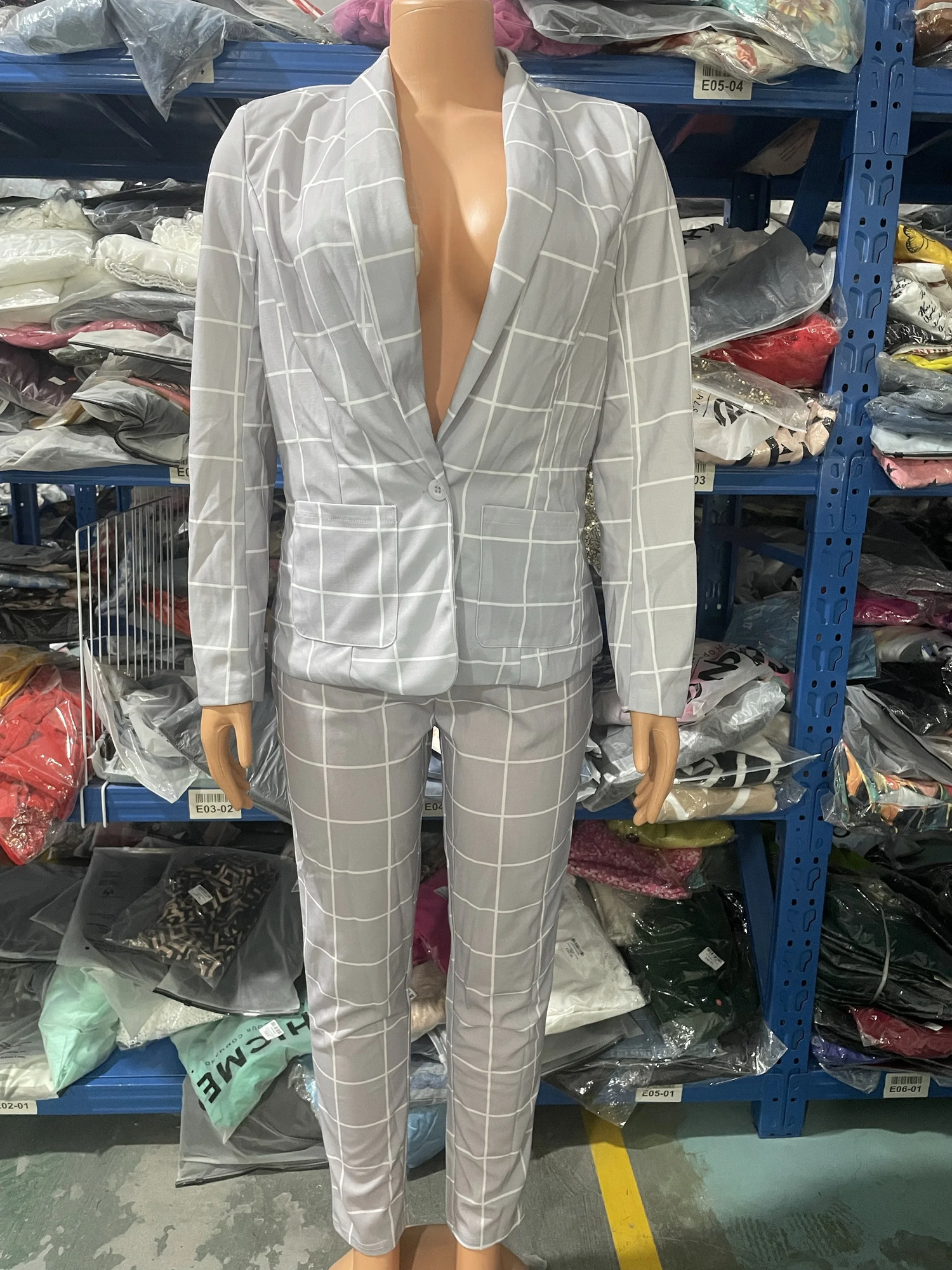 Women's 2-Piece Plaid Blazer And Drawstring Pants Office Set B4