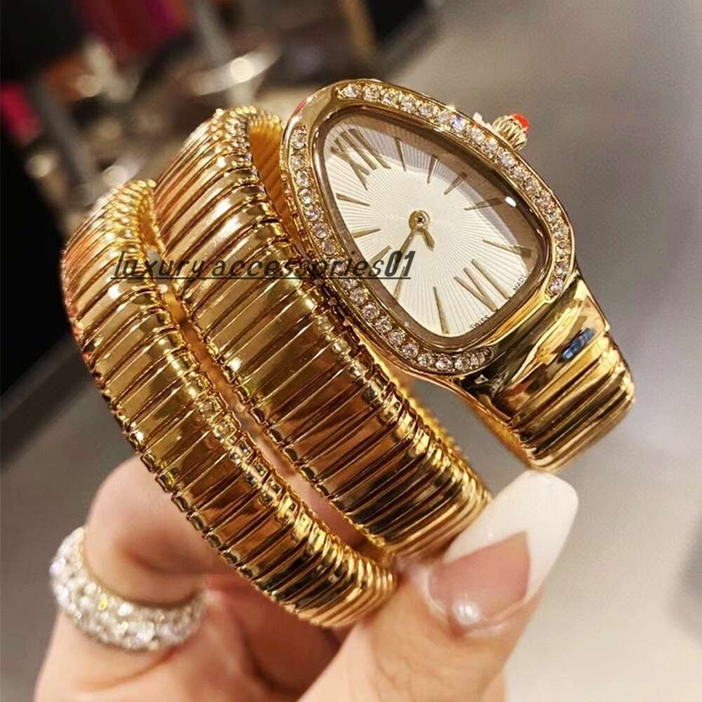 Expensive designer High quality steel belt fashion creative Serpentine two ring steel belt watch Womens watch personality full diamond manufacturers agent