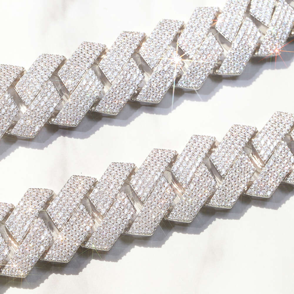 Hip Hop 20mm 4rows Cuban Chain Jewelry Heavier Solid Silver Necklace Ice Out Moissanite Cuban Link Chain Necklaces