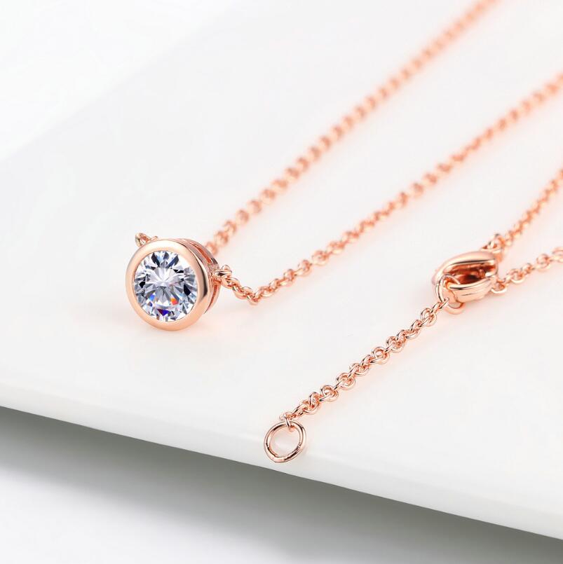 Simple Fashion Solitaire Pendant Women Jewelry 925 Sterling Silver Rose Gold Plated 5A Cubic Zircon Emerald Ruby Party Girl Wedding Clavicle Necklace 