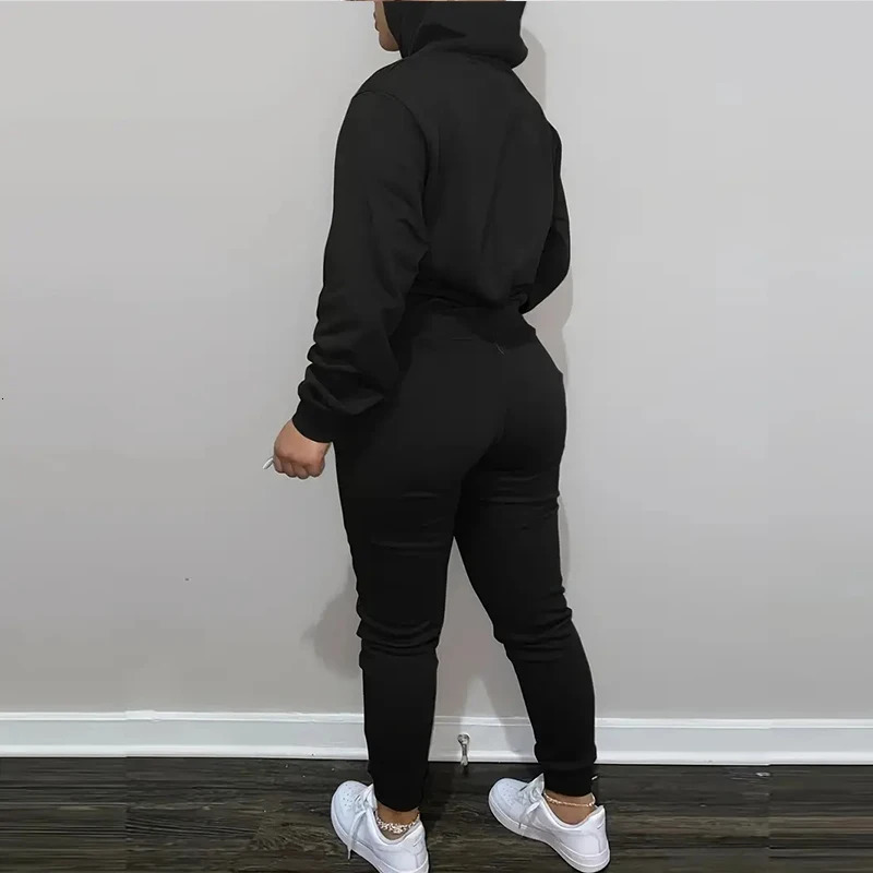 Fall Winter Women Casual Kangaroo Pocket Tracksuit Set Long Sleeve HoodieDrawstring Trousers Women Two Pieces Matching Suits 240325