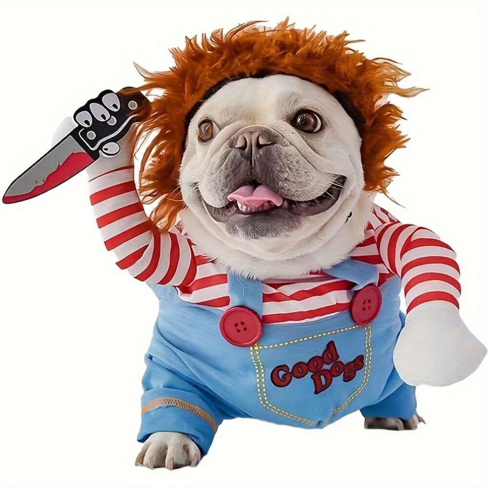 halloween dogs cats shapeshifting wigs fun blood dolls and knife dog costumes holiday party pet supplies with knives funny overalls