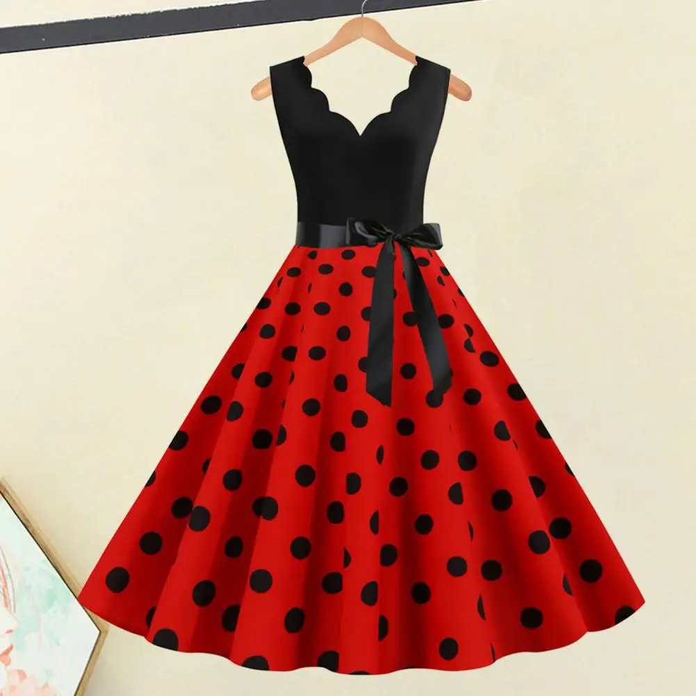 Woman Retro Summer Dresses Audrey Hepburn 50s 60s Rockabilly Vneck Polka Dot Bow Pinup Party Robe Christmas Vestidos S3XL 240327