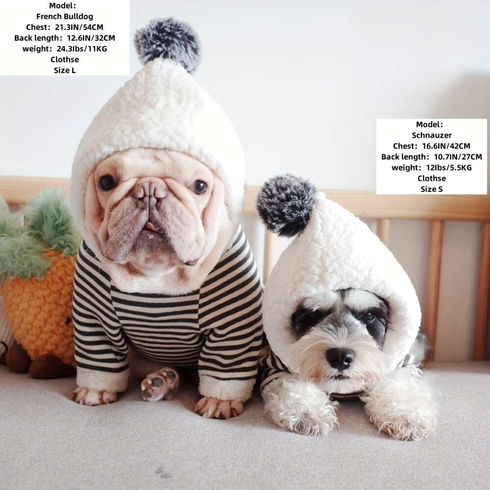 pet clothes dogs autumn and winter lamb wool striped knitted fleece hooded sweatshirt for french bulldogs