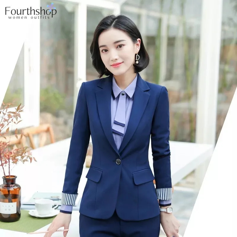 Office Work Pant Suits for Women Business Lady Professional Uniforms 2 Piece Formal Pants Blazer Set Clothes Fashion 4XL 240327