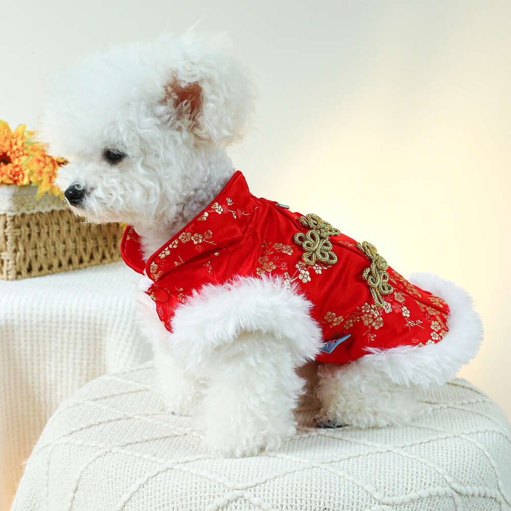 Traditional Dresses for Small Medium Dogs Girl with Lace Bow New Year Eve Princess Clothes Wedding Dress Pets Winter Teddy Party Coat Spring Festival 
