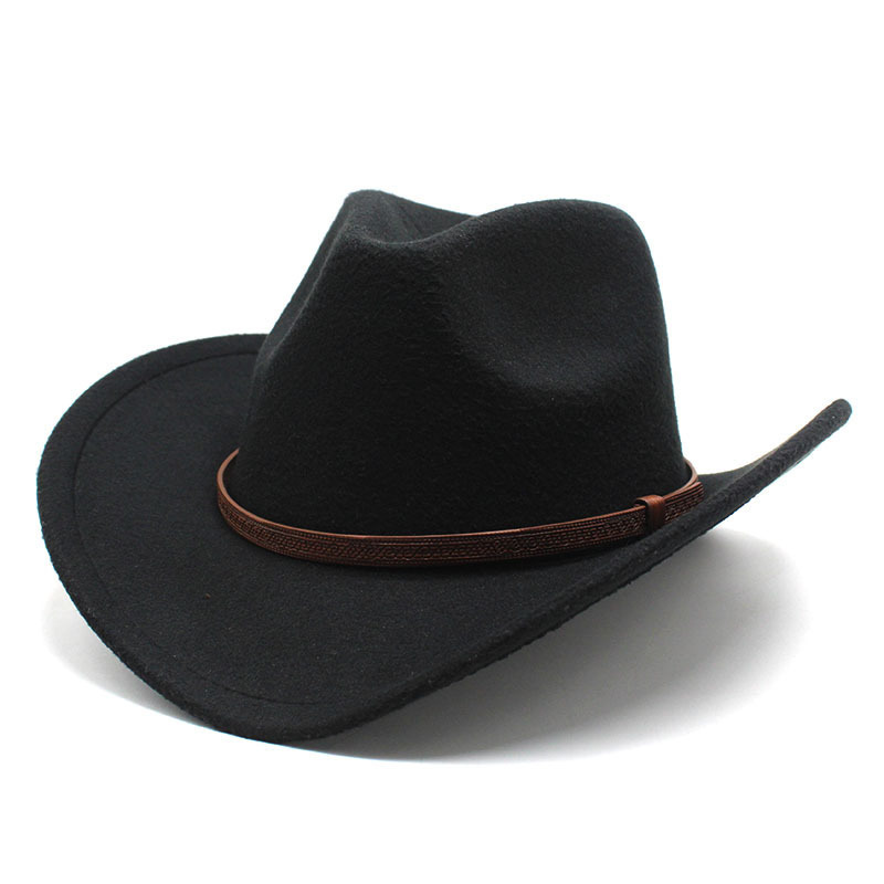 Berets Wool Women's Men's Western Cowboy Hat For Gentleman Lady Jazz Cowgirl With Leather Cloche Church Sombrero Caps 230926