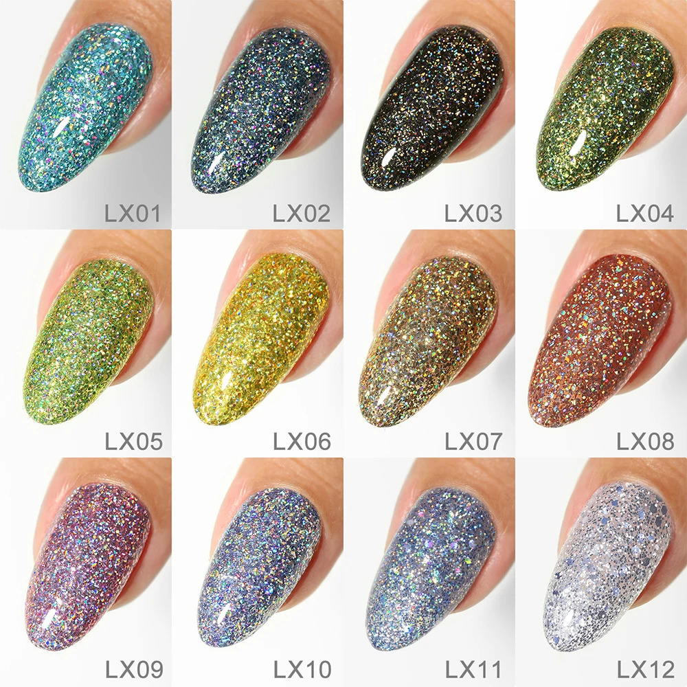 YOKEFELLOW 10ML Glitter Gel Nail Polish Set 6Pcs Silver Gel Polish Kit Soak off Nail Polish Platinum Shining Sequin Manicure Gel 240321
